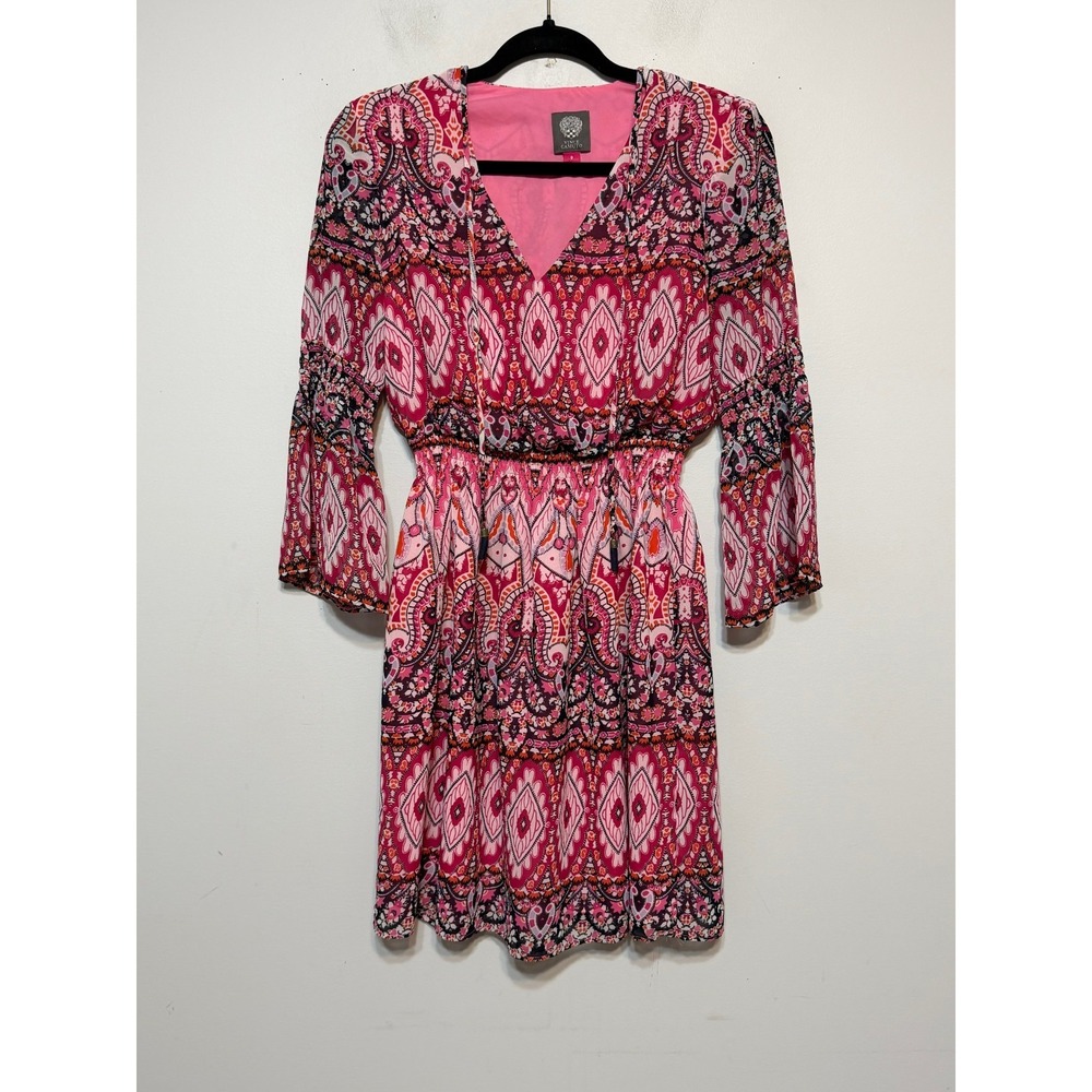 Vince Camuto Boho Paisley‎ Fit Flare Dress Womens 0 Pink Romantic Festival